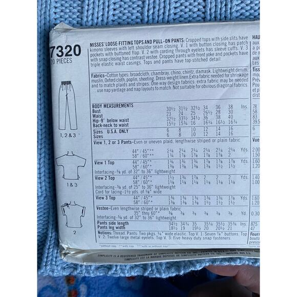 Simplicity 7320 pattern oversized top straight leg pant 1980s size 12 14 16 - Picture 4 of 5